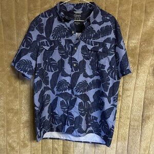 Chaps Blue Leaf Print Casual Button Down Shirt